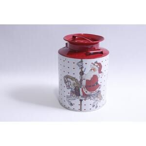Santa Claus, Milk Can, Metallic, 5 1/2", White Red, Liquid Container, Retro
